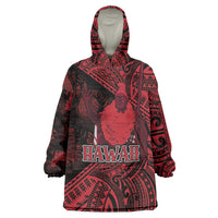 Hawaii King Kamehameha Wearable Blanket Hoodie With Hawaiian Ipu Motifs Red Version