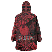 Hawaii King Kamehameha Wearable Blanket Hoodie With Hawaiian Ipu Motifs Red Version