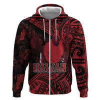 Hawaii King Kamehameha Zip Hoodie With Hawaiian Ipu Motifs Red Version