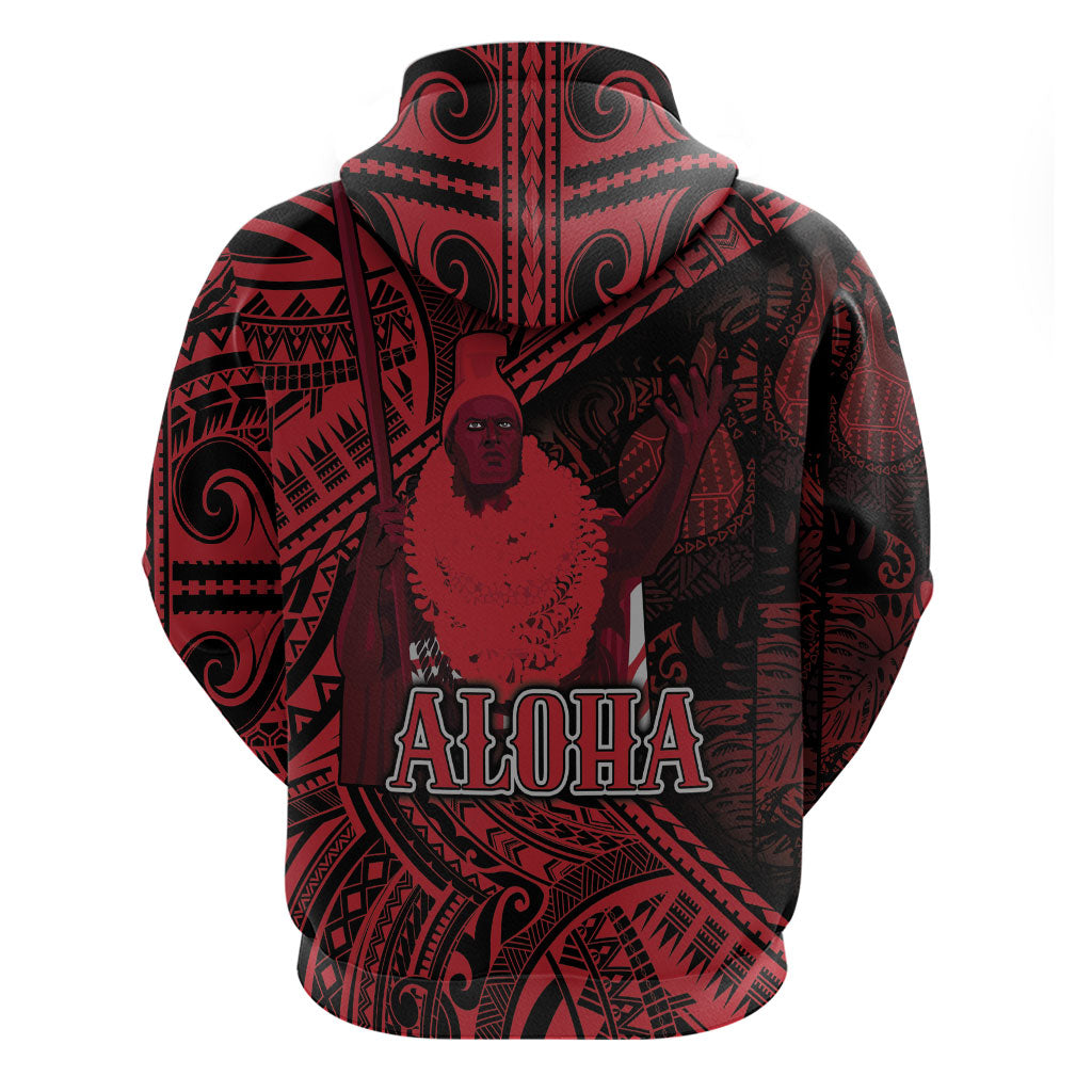 Hawaii King Kamehameha Zip Hoodie With Hawaiian Ipu Motifs Red Version