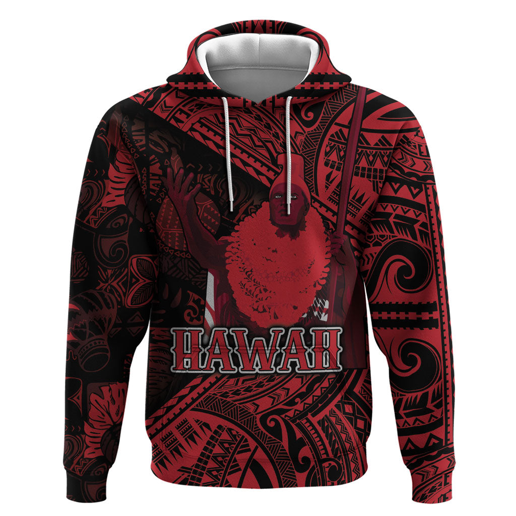 Hawaii King Kamehameha Zip Hoodie With Hawaiian Ipu Motifs Red Version