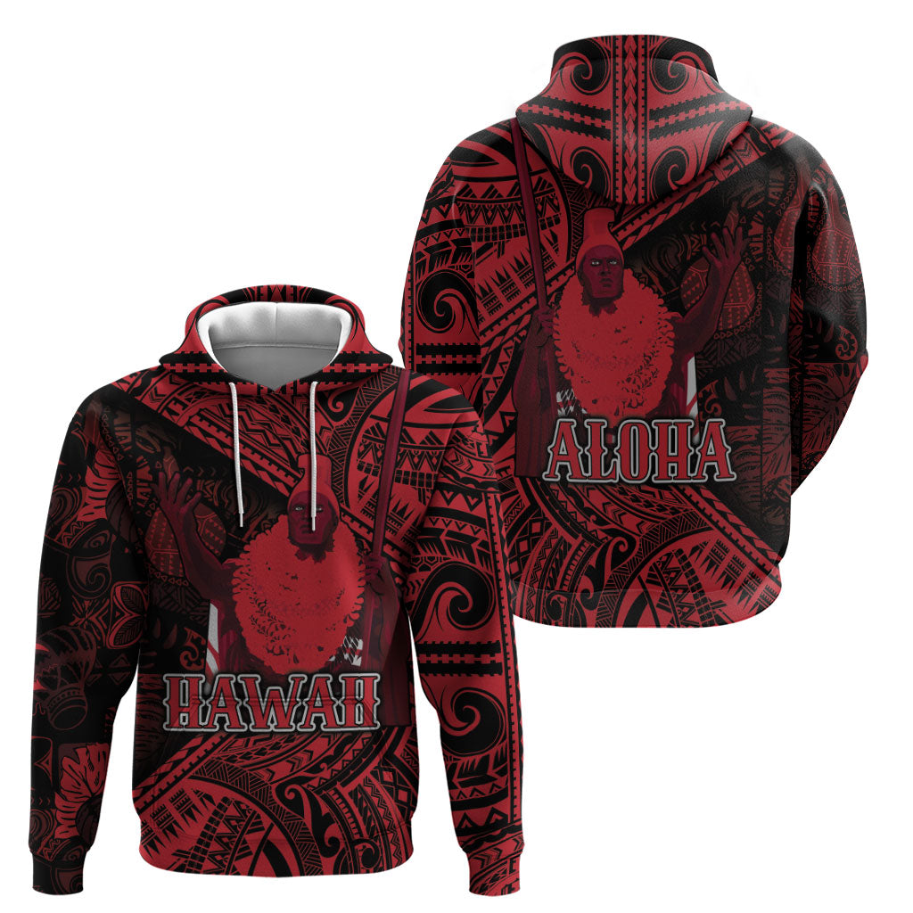 Hawaii King Kamehameha Zip Hoodie With Hawaiian Ipu Motifs Red Version