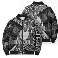 Hawaii King Kamehameha Bomber Puffer Jacket With Hawaiian Ipu Motifs Black Version LT05 - Polynesian Pride
