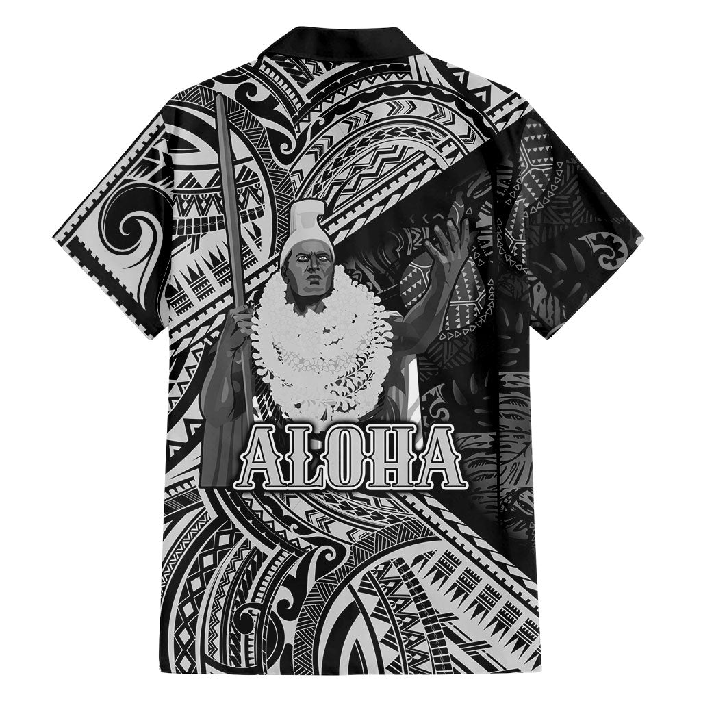 Hawaii King Kamehameha Family Matching Off The Shoulder Long Sleeve Dress and Hawaiian Shirt With Hawaiian Ipu Motifs Black Version LT05 - Polynesian Pride