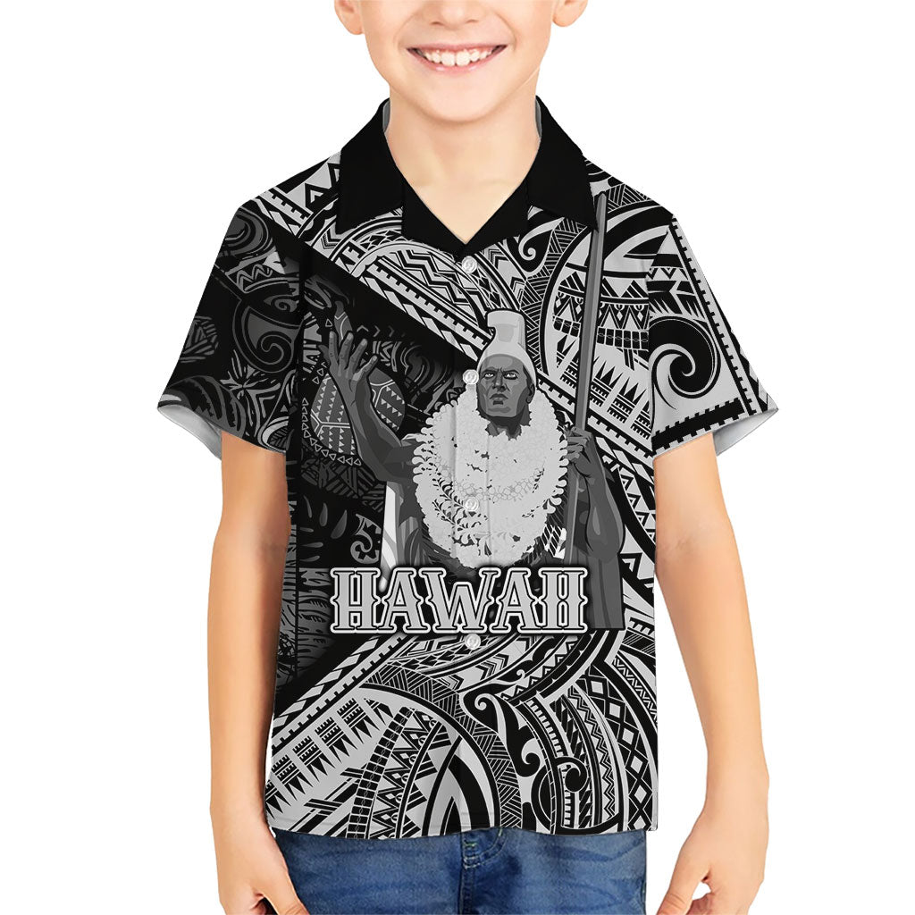 Hawaii King Kamehameha Family Matching Off Shoulder Maxi Dress and Hawaiian Shirt With Hawaiian Ipu Motifs Black Version LT05 Son's Shirt Black - Polynesian Pride