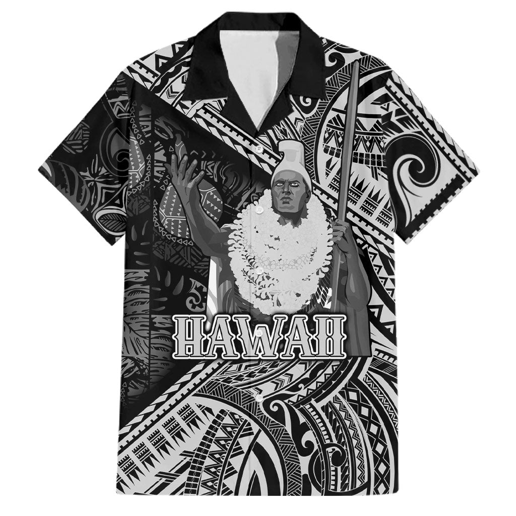 Hawaii King Kamehameha Family Matching Short Sleeve Bodycon Dress and Hawaiian Shirt With Hawaiian Ipu Motifs Black Version LT05 Dad's Shirt - Short Sleeve Black - Polynesian Pride