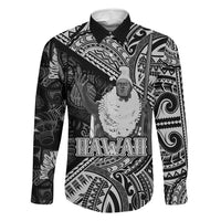 Hawaii King Kamehameha Family Matching Summer Maxi Dress and Hawaiian Shirt With Hawaiian Ipu Motifs Black Version LT05 Dad's Shirt - Long Sleeve Black - Polynesian Pride
