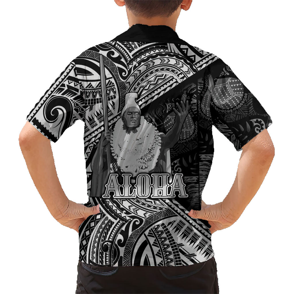Hawaii King Kamehameha Kid Hawaiian Shirt With Hawaiian Ipu Motifs Black Version LT05 - Polynesian Pride