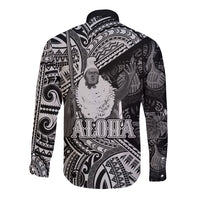 Hawaii King Kamehameha Long Sleeve Button Shirt With Hawaiian Ipu Motifs Black Version