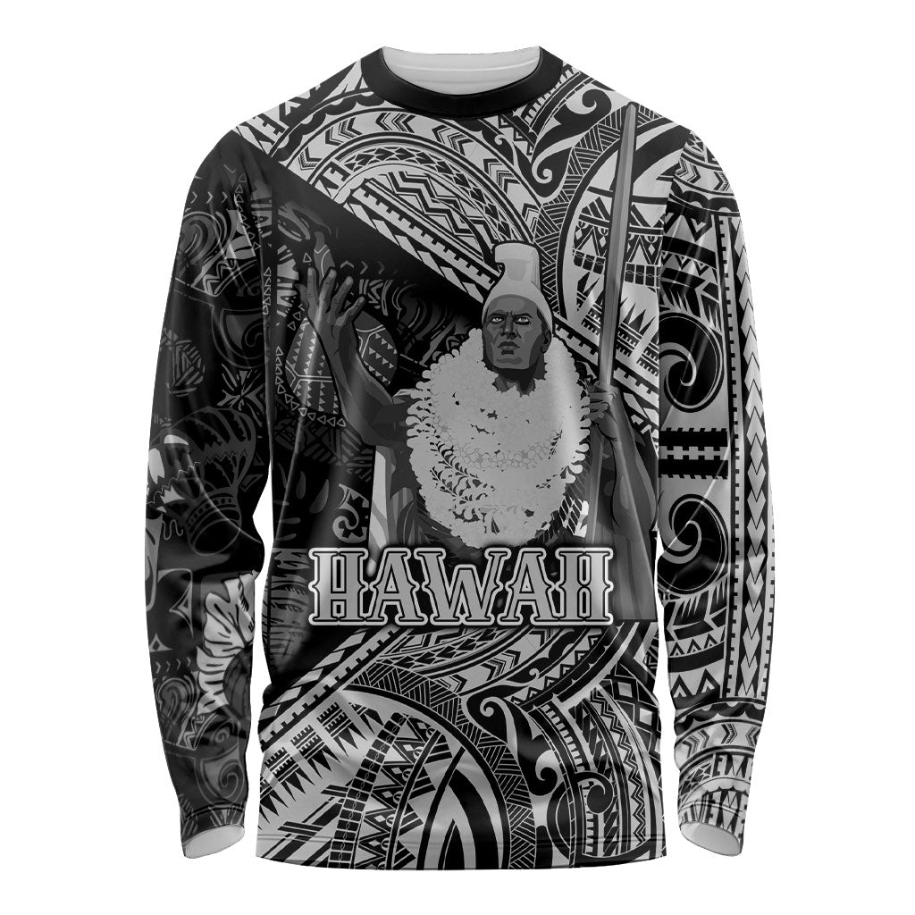 Hawaii King Kamehameha Long Sleeve Shirt With Hawaiian Ipu Motifs Black Version