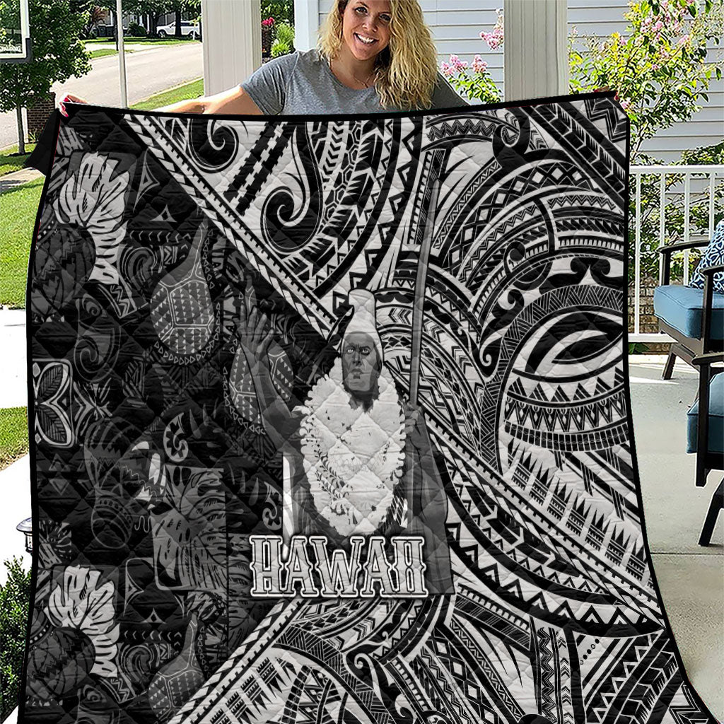 Hawaii King Kamehameha Quilt With Hawaiian Ipu Motifs Black Version