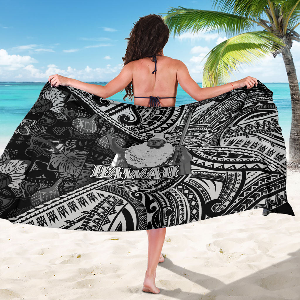 Hawaii King Kamehameha Sarong With Hawaiian Ipu Motifs Black Version