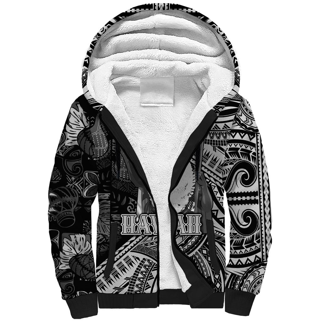 Hawaii King Kamehameha Sherpa Hoodie With Hawaiian Ipu Motifs Black Version