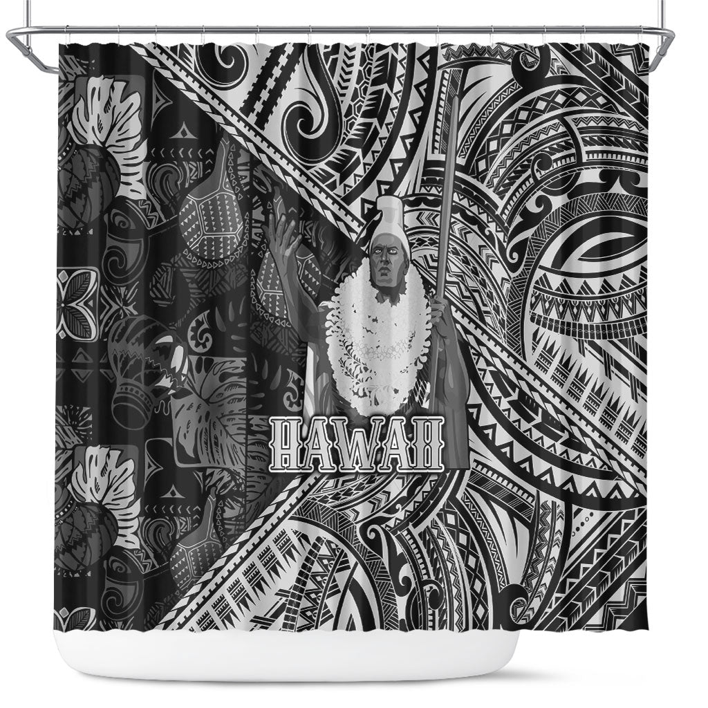 Hawaii King Kamehameha Shower Curtain With Hawaiian Ipu Motifs Black Version