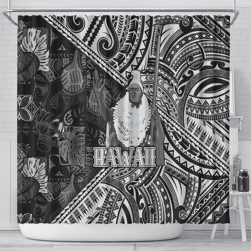 Hawaii King Kamehameha Shower Curtain With Hawaiian Ipu Motifs Black Version
