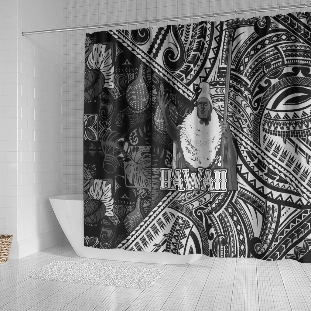 Hawaii King Kamehameha Shower Curtain With Hawaiian Ipu Motifs Black Version