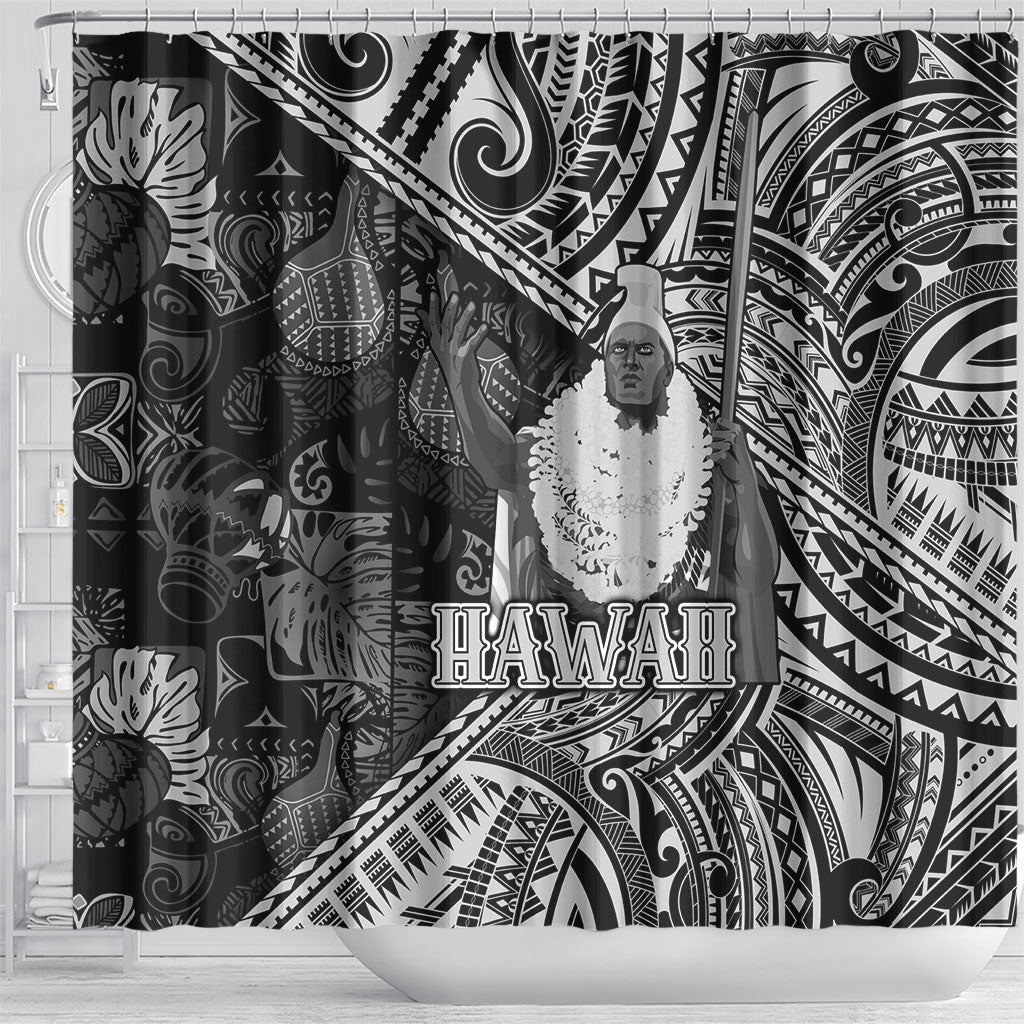 Hawaii King Kamehameha Shower Curtain With Hawaiian Ipu Motifs Black Version