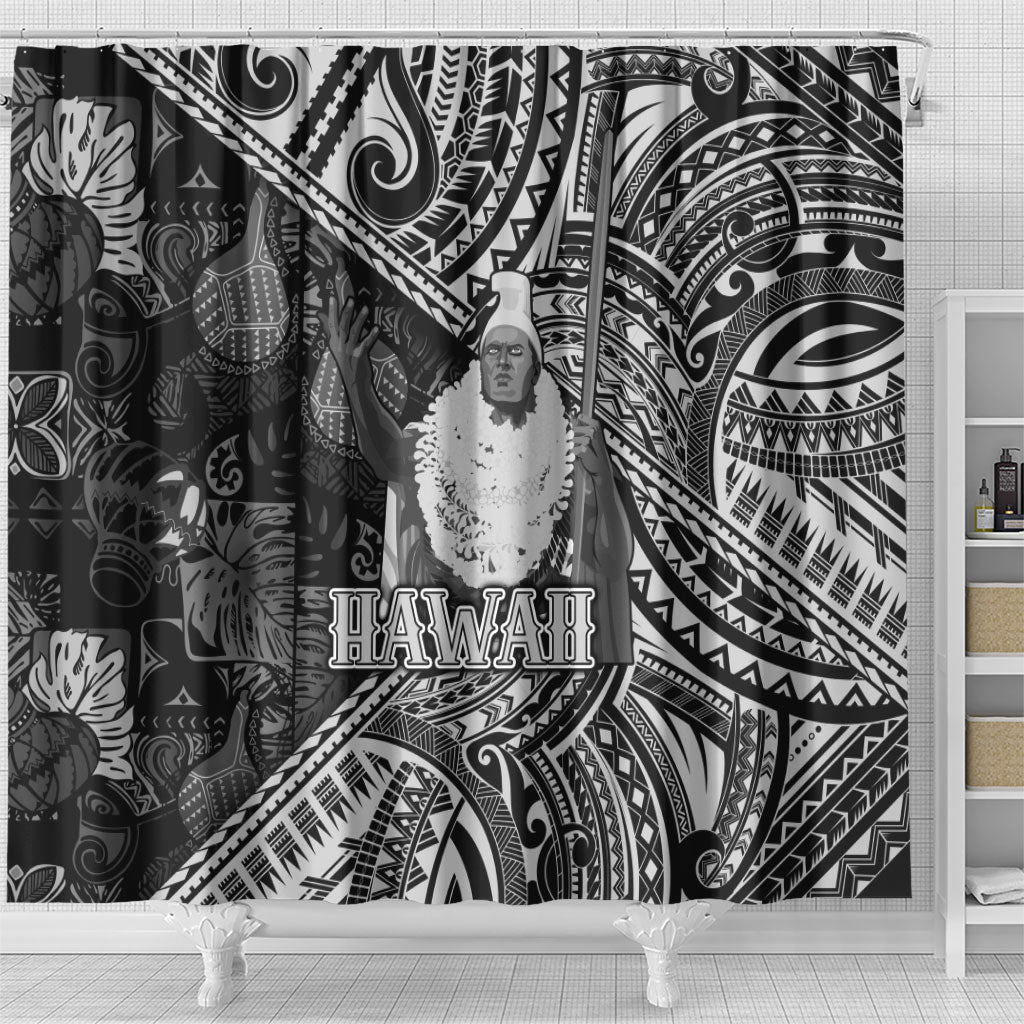 Hawaii King Kamehameha Shower Curtain With Hawaiian Ipu Motifs Black Version
