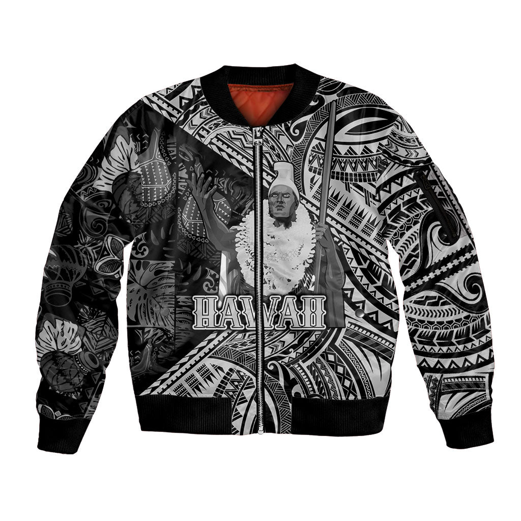 Hawaii King Kamehameha Sleeve Zip Bomber Jacket With Hawaiian Ipu Motifs Black Version