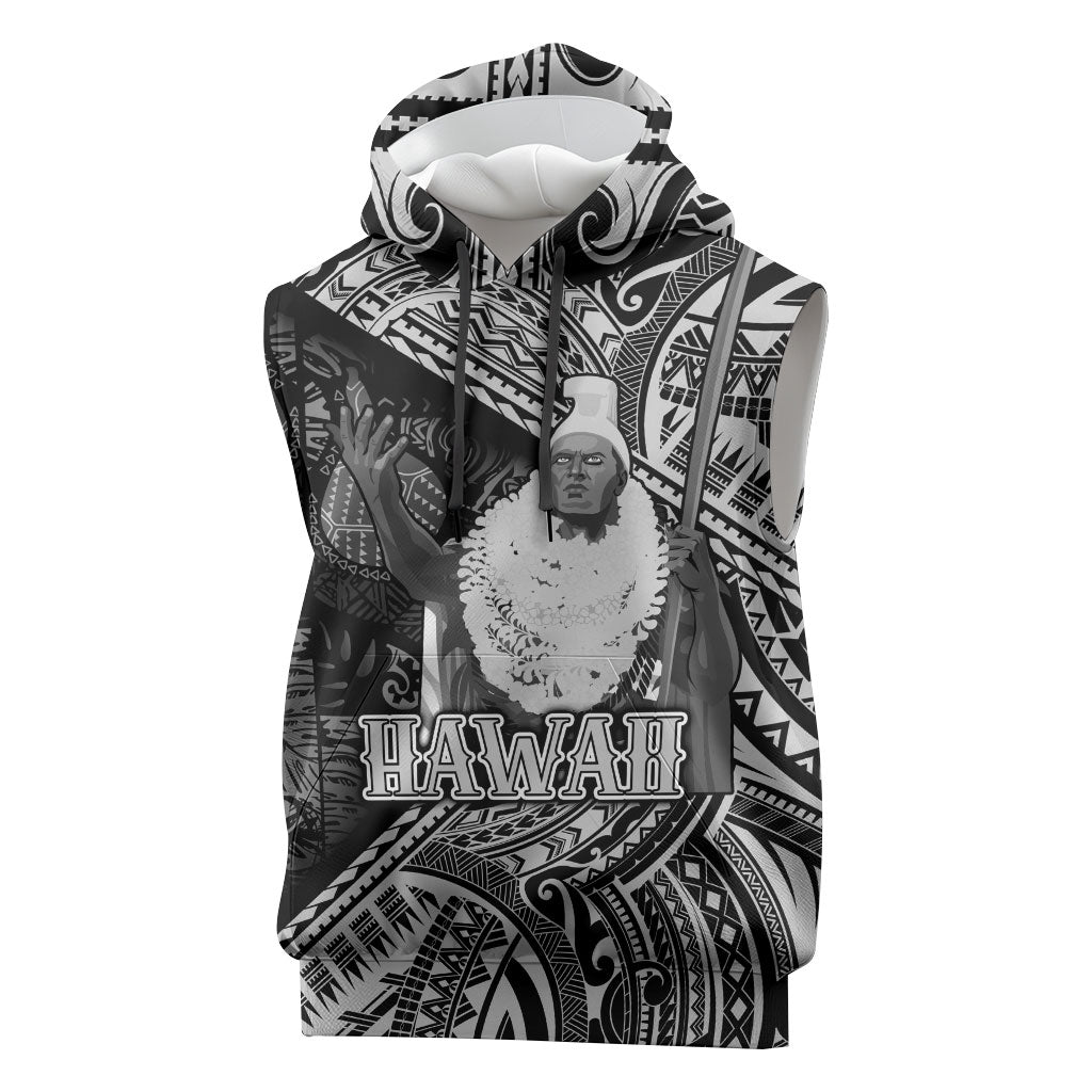 Hawaii King Kamehameha Sleeveless Hoodie With Hawaiian Ipu Motifs Black Version
