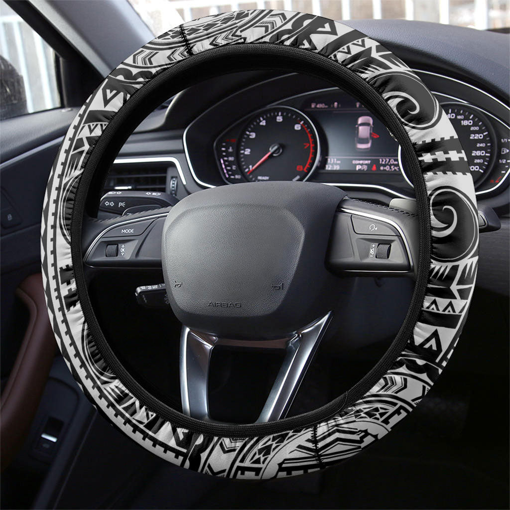 Hawaii King Kamehameha Steering Wheel Cover With Hawaiian Ipu Motifs Black Version LT05 - Polynesian Pride