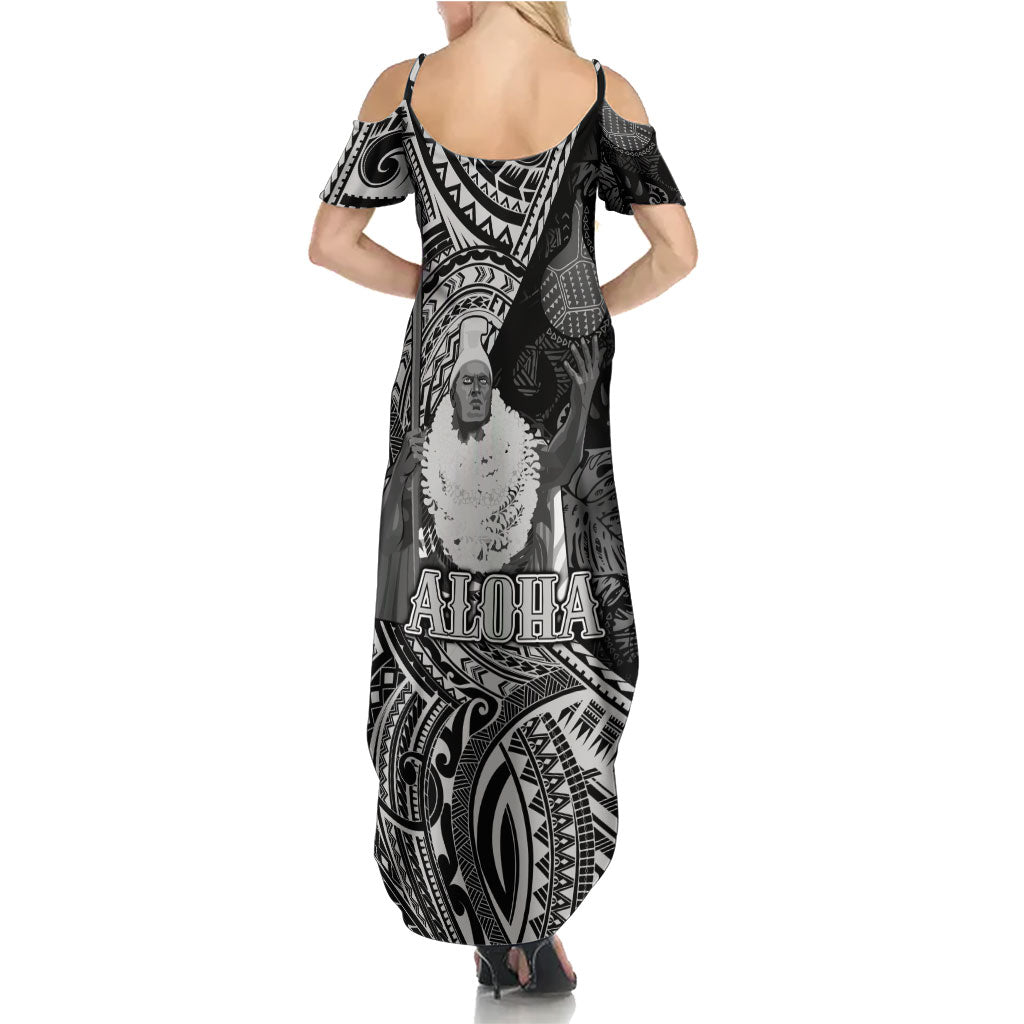 Hawaii King Kamehameha Summer Maxi Dress With Hawaiian Ipu Motifs Black Version LT05 - Polynesian Pride
