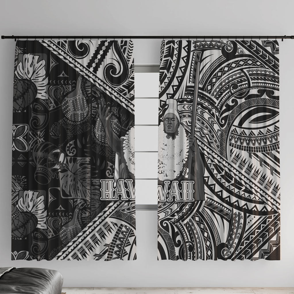 Hawaii King Kamehameha Window Curtain With Hawaiian Ipu Motifs Black Version