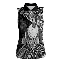 Hawaii King Kamehameha Women Sleeveless Polo Shirt With Hawaiian Ipu Motifs Black Version