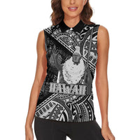 Hawaii King Kamehameha Women Sleeveless Polo Shirt With Hawaiian Ipu Motifs Black Version