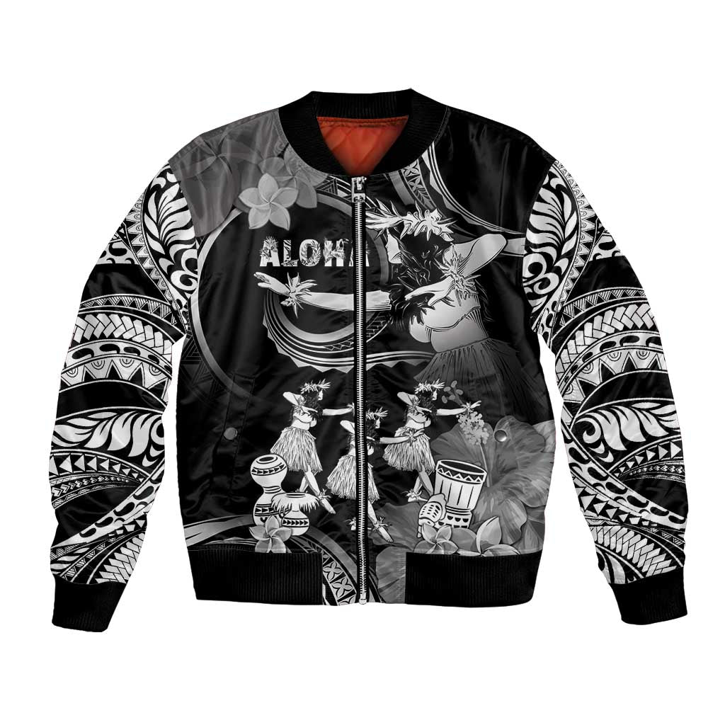 Hawaii Beautiful Hula Dancers Bomber Jacket With Ipu Keke And Pahu Drum LT05 Unisex Black - Polynesian Pride