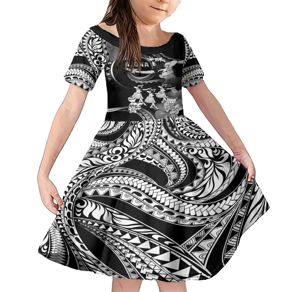 Hawaii Beautiful Hula Dancers Family Matching Summer Maxi Dress and Hawaiian Shirt With Ipu Keke And Pahu Drum LT05 Daughter's Dress Black - Polynesian Pride