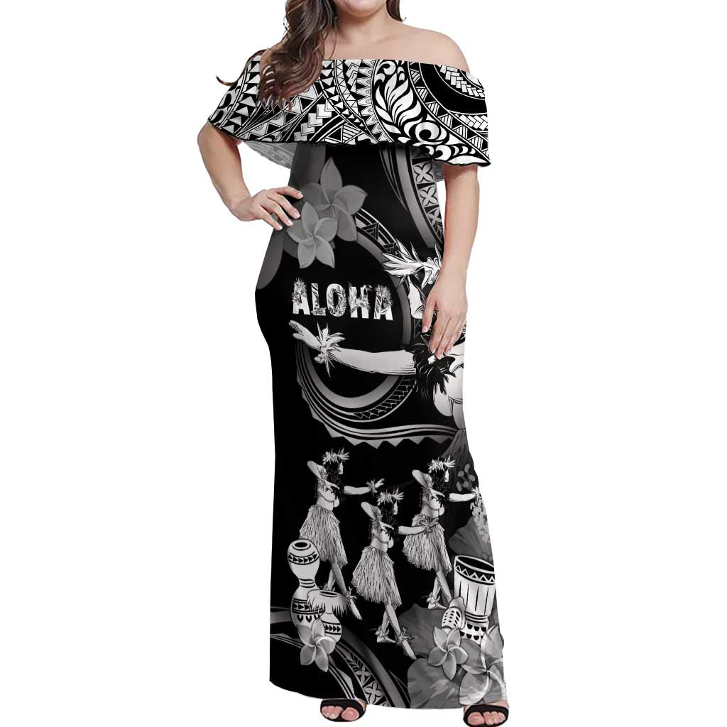 Hawaii Beautiful Hula Dancers Off Shoulder Maxi Dress With Ipu Keke And Pahu Drum