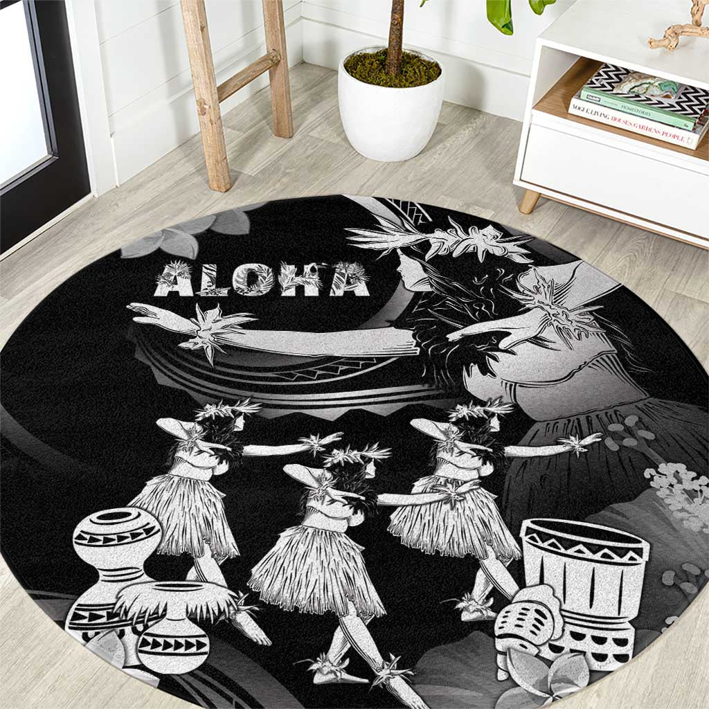 Hawaii Beautiful Hula Dancers Round Carpet With Ipu Keke And Pahu Drum LT05 Black - Polynesian Pride