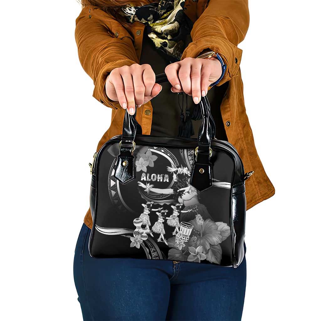 Hawaii Beautiful Hula Dancers Shoulder Handbag With Ipu Keke And Pahu Drum LT05 One Size Black - Polynesian Pride