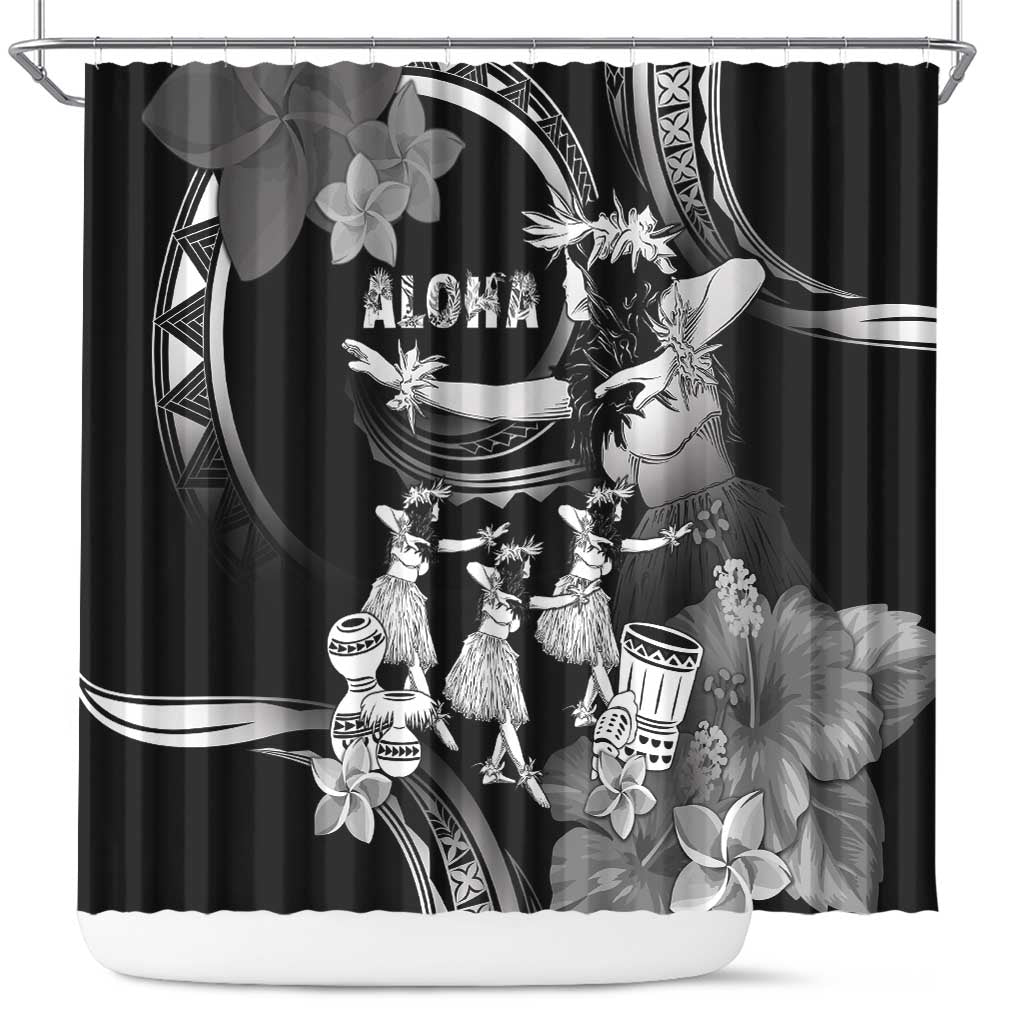 Hawaii Beautiful Hula Dancers Shower Curtain With Ipu Keke And Pahu Drum LT05 Black - Polynesian Pride
