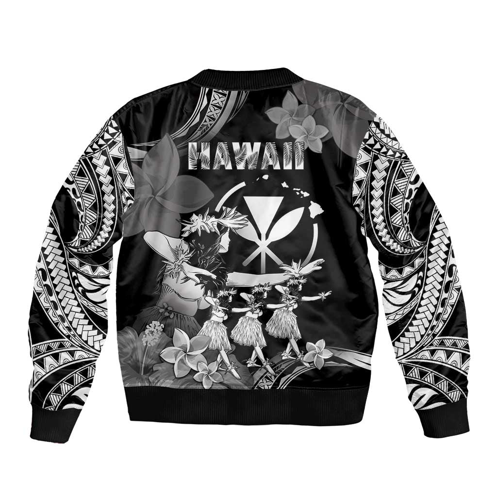 Hawaii Beautiful Hula Dancers Sleeve Zip Bomber Jacket With Ipu Keke And Pahu Drum