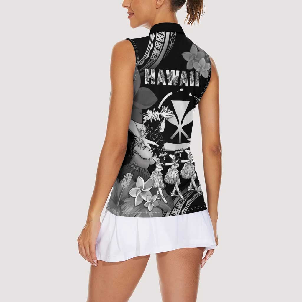 Hawaii Beautiful Hula Dancers Women Sleeveless Polo Shirt With Ipu Keke And Pahu Drum