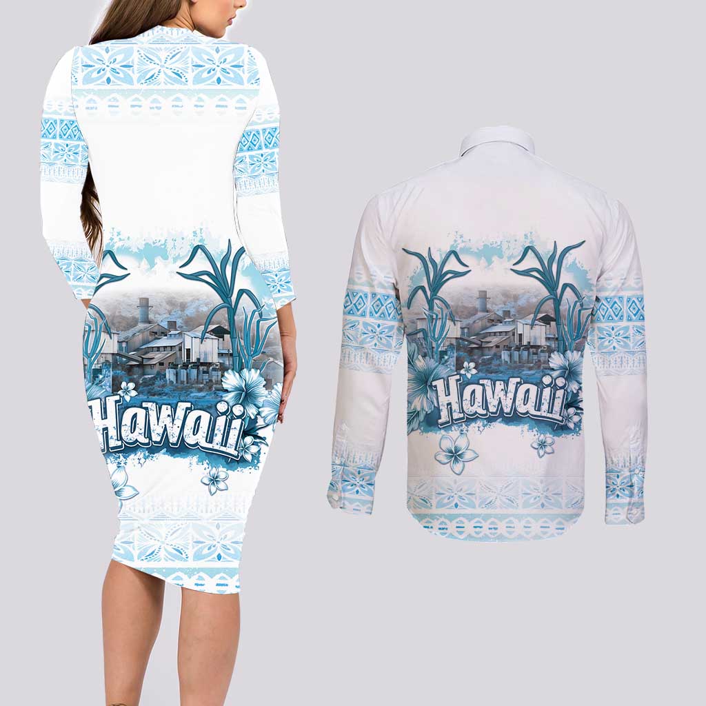 Hawaii Sugar Plantation Couples Matching Long Sleeve Bodycon Dress and Long Sleeve Button Shirt With Hawaiian Tapa Pattern LT05 - Polynesian Pride