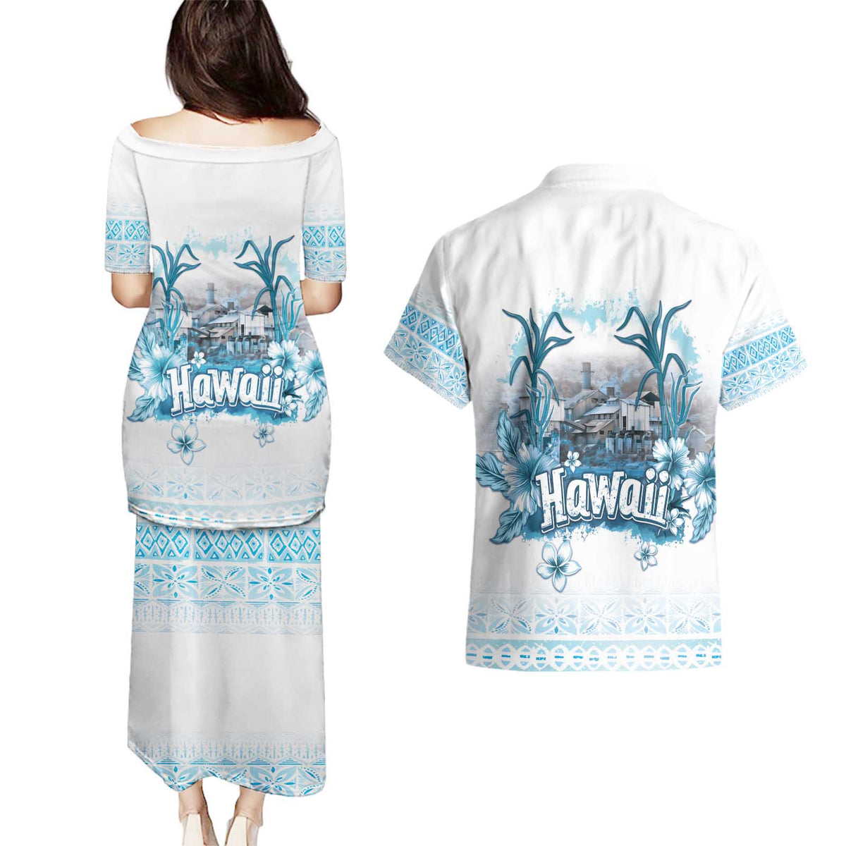 Hawaii Sugar Plantation Couples Matching Puletasi and Hawaiian Shirt With Hawaiian Tapa Pattern LT05 - Polynesian Pride