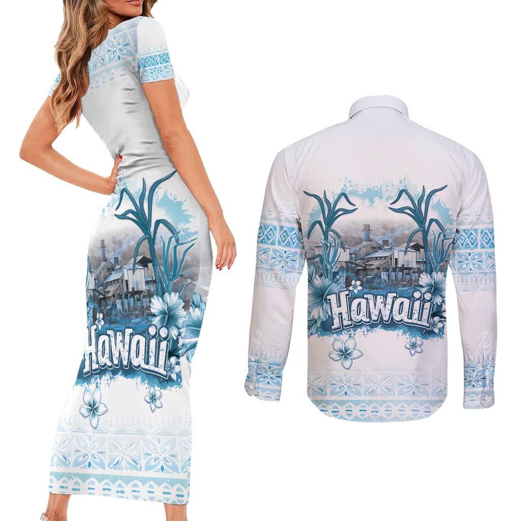 Hawaii Sugar Plantation Couples Matching Short Sleeve Bodycon Dress and Long Sleeve Button Shirt With Hawaiian Tapa Pattern LT05 - Polynesian Pride