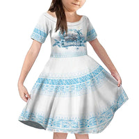 Hawaii Sugar Plantation Family Matching Off The Shoulder Long Sleeve Dress and Hawaiian Shirt With Hawaiian Tapa Pattern LT05 Daughter's Dress White - Polynesian Pride