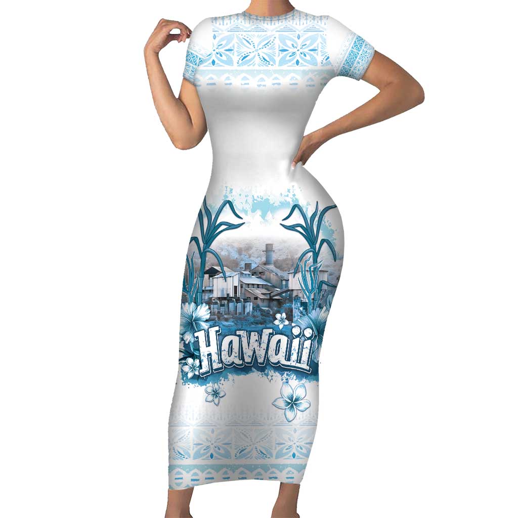 Hawaii Sugar Plantation Family Matching Short Sleeve Bodycon Dress and Hawaiian Shirt With Hawaiian Tapa Pattern