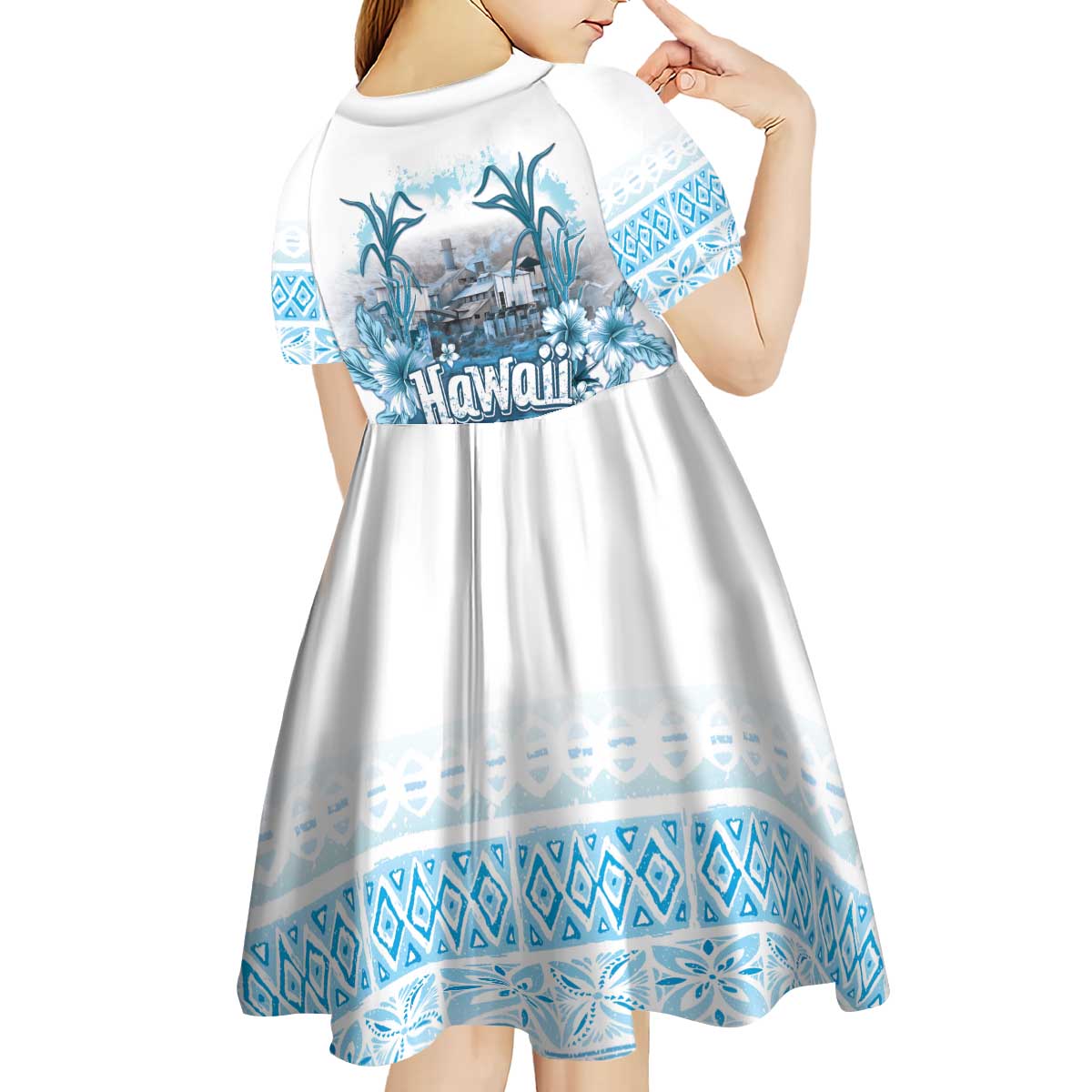 Hawaii Sugar Plantation Kid Short Sleeve Dress With Hawaiian Tapa Pattern