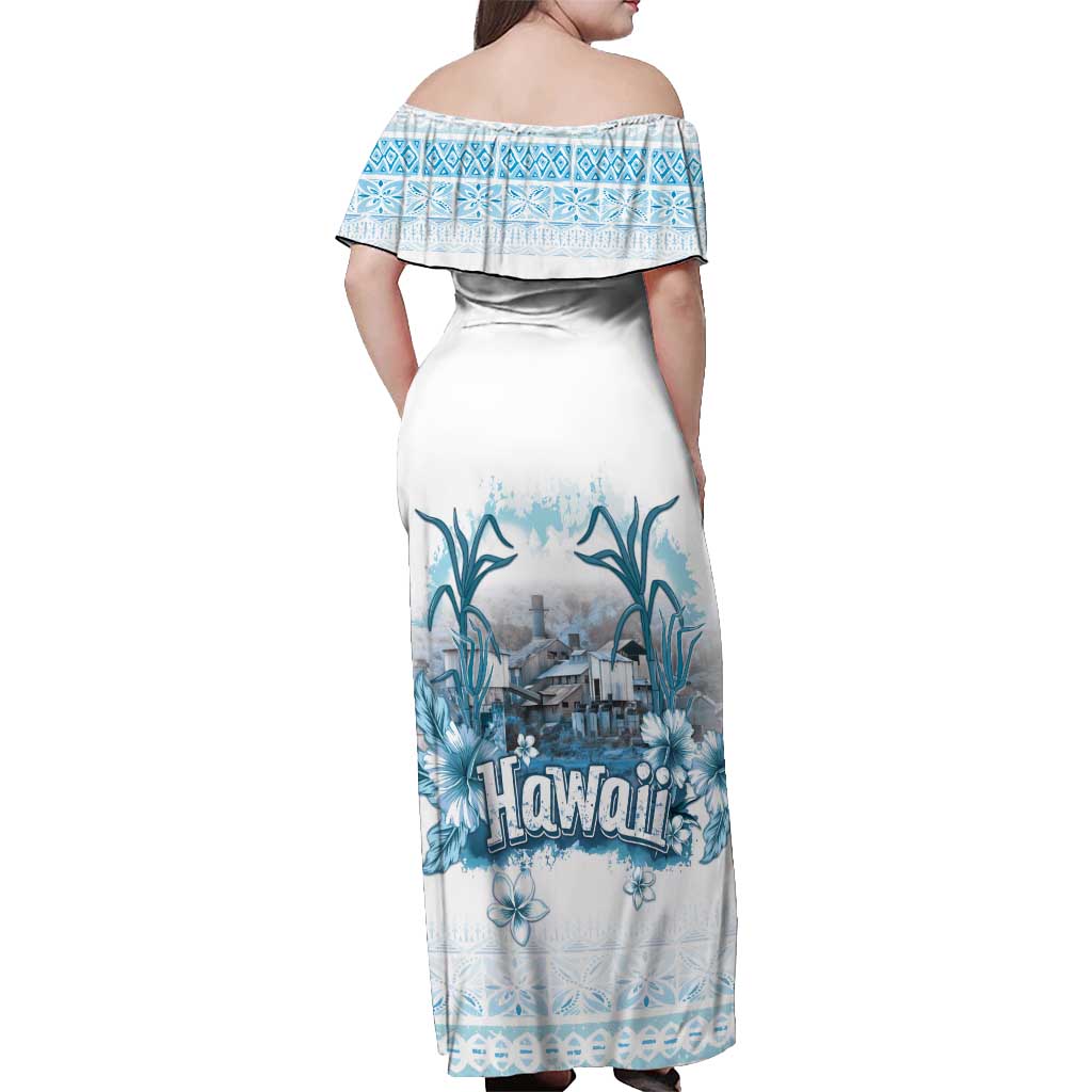 Hawaii Sugar Plantation Off Shoulder Maxi Dress With Hawaiian Tapa Pattern