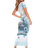 Hawaii Sugar Plantation Short Sleeve Bodycon Dress With Hawaiian Tapa Pattern LT05 - Polynesian Pride