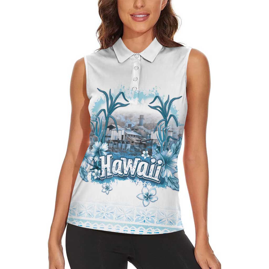 Hawaii Sugar Plantation Women Sleeveless Polo Shirt With Hawaiian Tapa Pattern