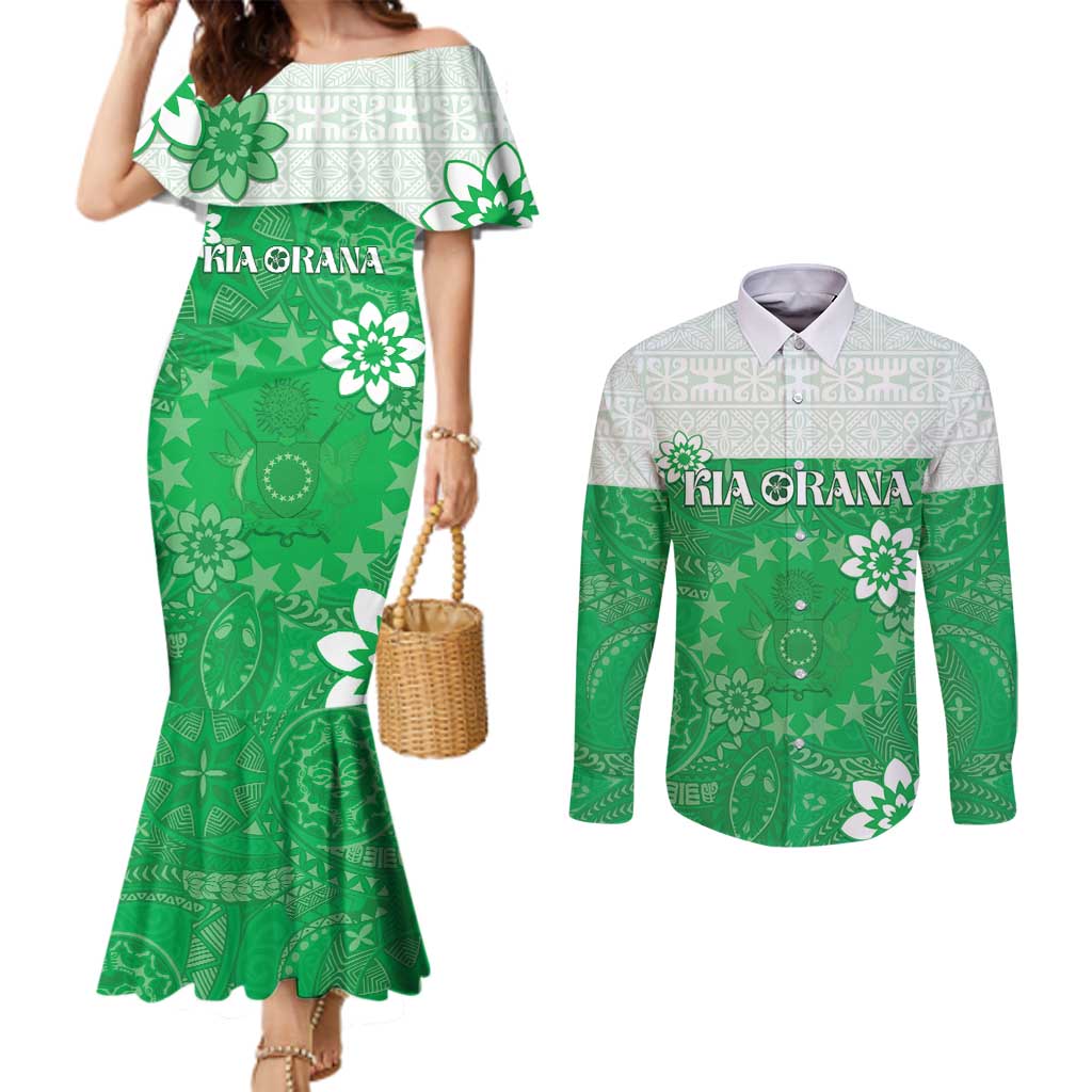 Cook Islands Maori Language Week Couples Matching Mermaid Dress and Long Sleeve Button Shirt Pacific Tapa Pattern