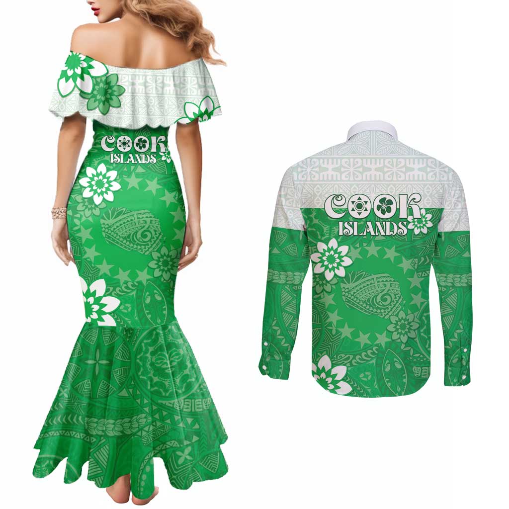 Cook Islands Maori Language Week Couples Matching Mermaid Dress and Long Sleeve Button Shirt Pacific Tapa Pattern