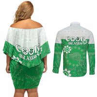 Cook Islands Maori Language Week Couples Matching Off Shoulder Short Dress and Long Sleeve Button Shirt Pacific Tapa Pattern