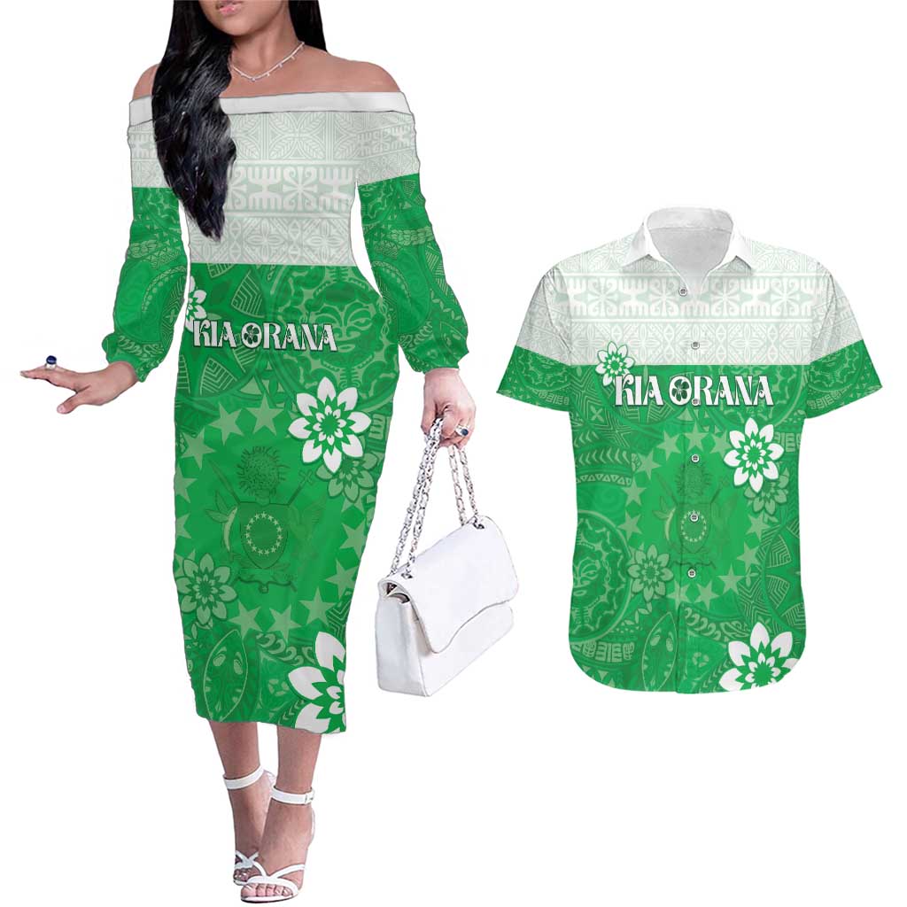 Cook Islands Maori Language Week Couples Matching Off The Shoulder Long Sleeve Dress and Hawaiian Shirt Pacific Tapa Pattern